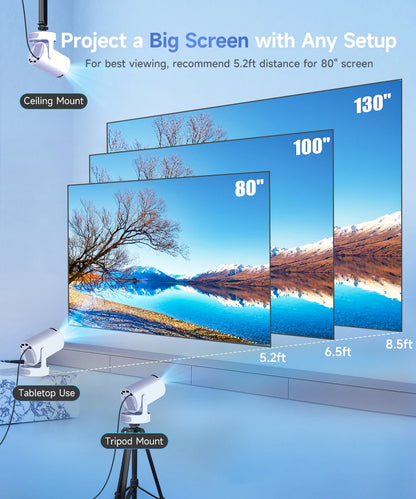 4K Portable Projector – Android 11, 8000 Lumens