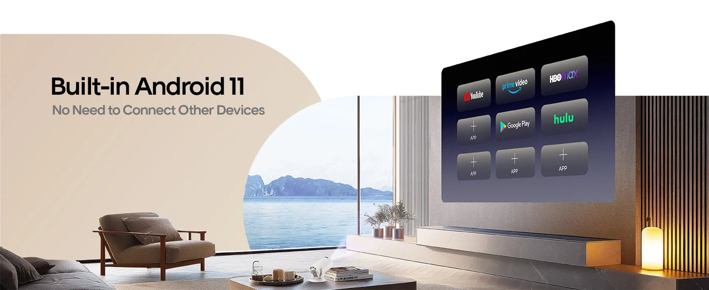 4K Portable Projector – Android 11, 8000 Lumens