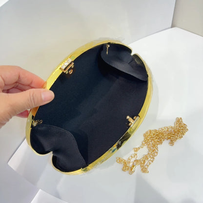 Große Retro-Tasche aus gold-silbernem Metall und Acryl, ideal für festliche Anlässe, Partys, als Umhängetasche oder Crossbody-Tasche.