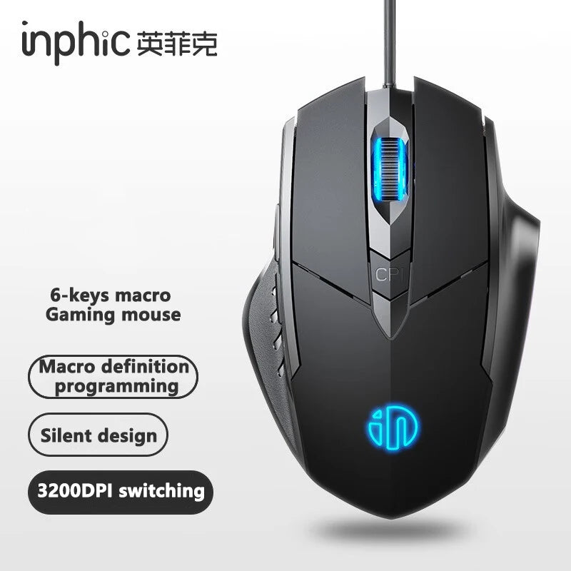 Gaming & Office Mouse – 3200 DPI Silent Click, Macro Programmable