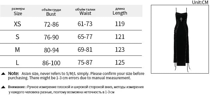 Punk-Grunge-Kleid mit hohem Beinschlitz, Trägern, 90er-Jahre-Streetwear-Stil, sexy Samtkleid mit Maisbandage, Gothic-Kleidung