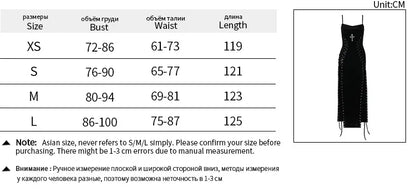Punk-Grunge-Kleid mit hohem Beinschlitz, Trägern, 90er-Jahre-Streetwear-Stil, sexy Samtkleid mit Maisbandage, Gothic-Kleidung