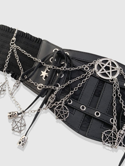 HERSHINE 1 piece women's Y2K black chain waist belt five-pointed star decoration Gothic style street style Halloween cosplay