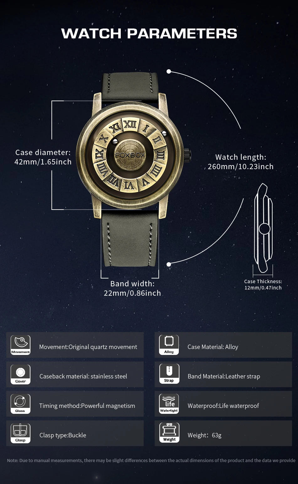 FOXBOX Magnetic Pointer Watch - Creative Scrolling Iron Ball Quartz