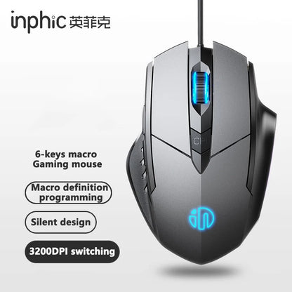 Gaming & Office Mouse – 3200 DPI Silent Click, Macro Programmable