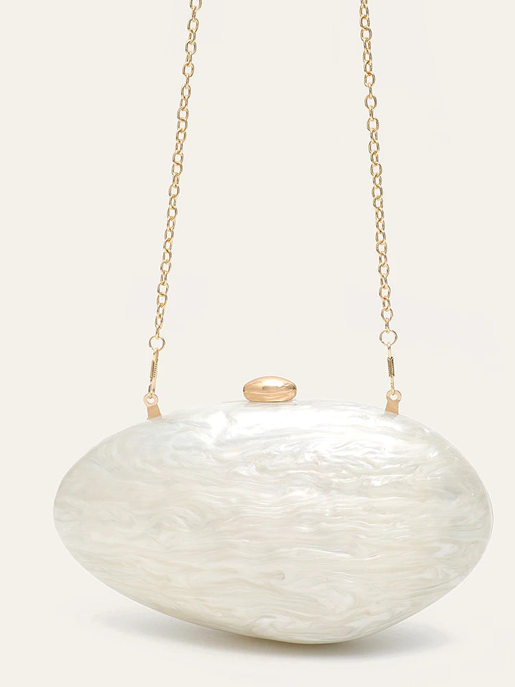Fashion Women’s Glamorous Elegant Novelty Shell Shaped Clutch Solid Color Acrylic Long Chain Evening Bag Party Dinner Banquet