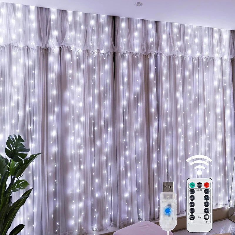 Fairy String Curtain LED Lights – 8 Modes, Remote & USB