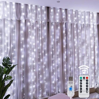 Fairy String Curtain LED Lights – 8 Modes, Remote & USB