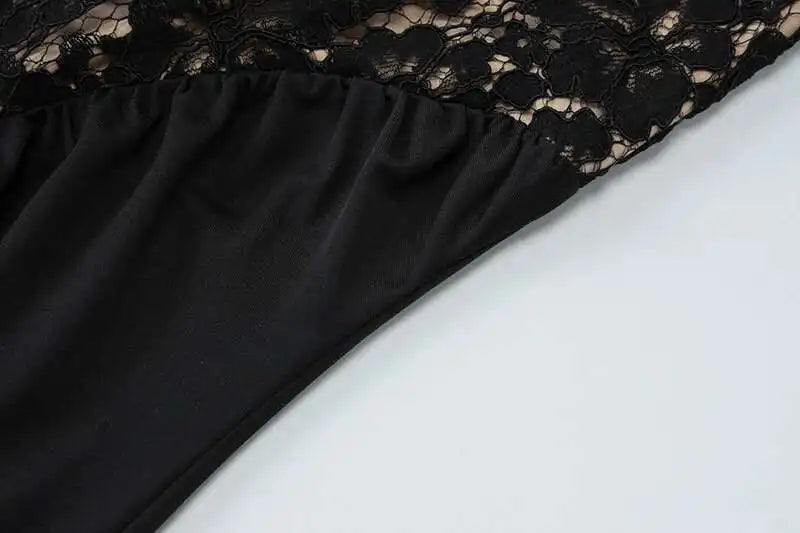 Mozision Schwarzes, schulterfreies, trägerloses, ärmelloses Maxikleid aus Spitze mit Neckholder für Damen – figurbetont, perfekt für Club und Partys