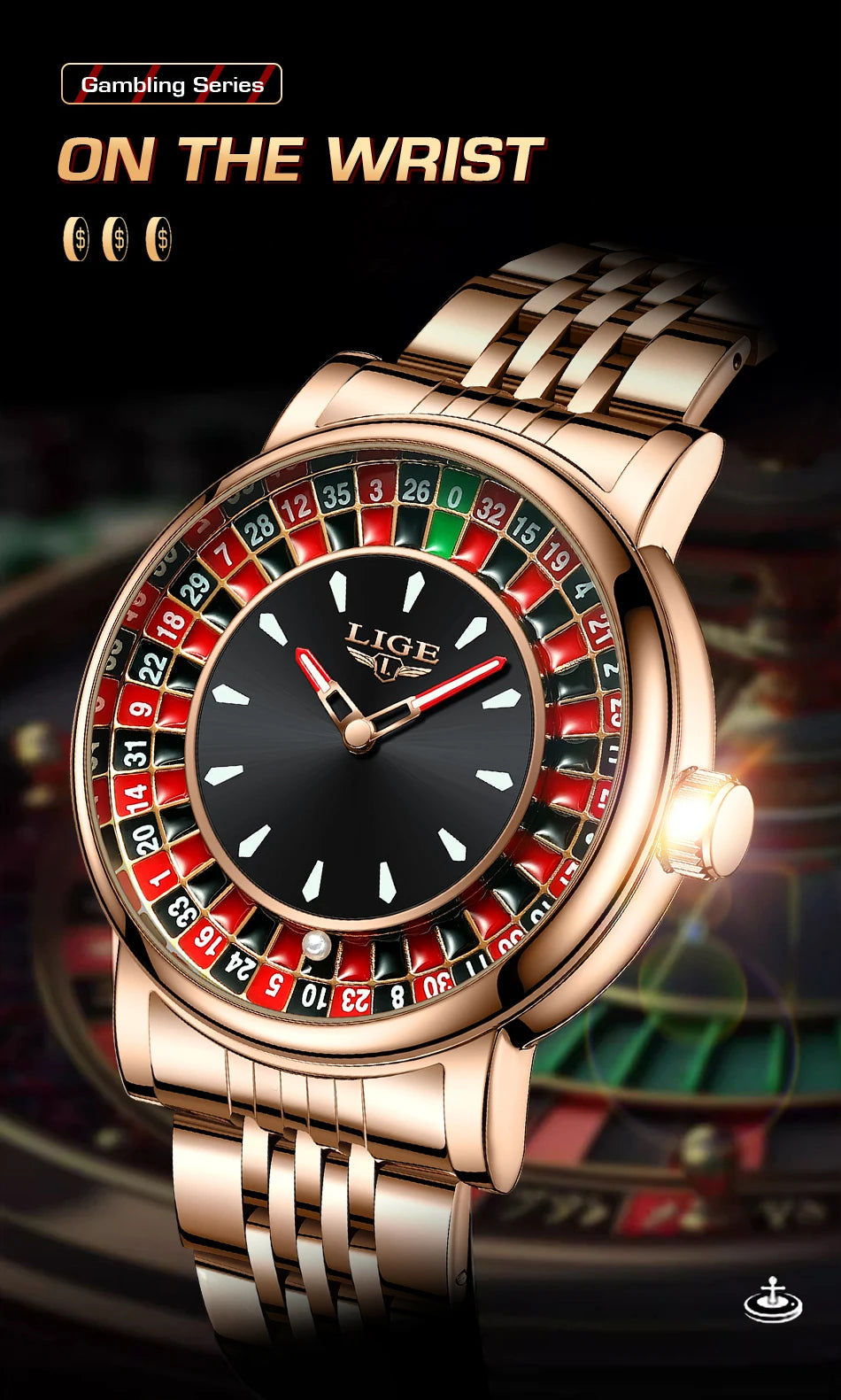LIGE Luxury Roulette Watch - Creative Game Dial Waterproof Luminous
