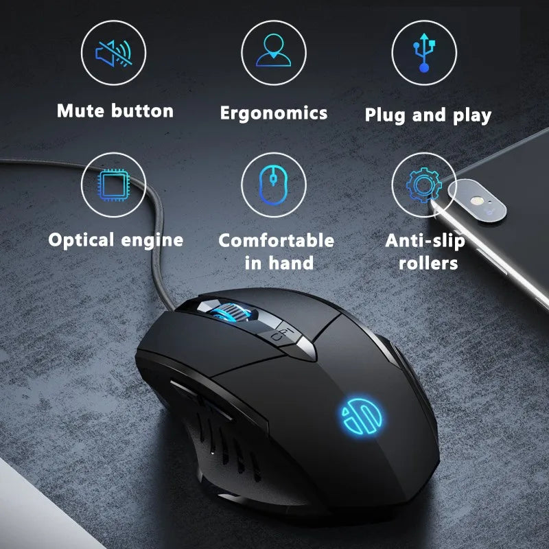 Gaming & Office Mouse – 3200 DPI Silent Click, Macro Programmable