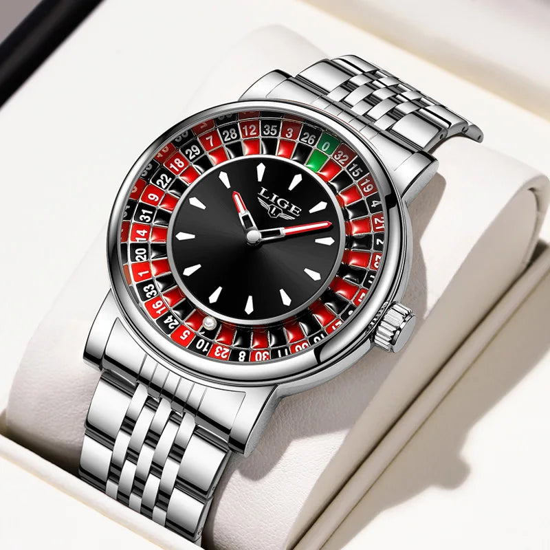 LIGE Luxury Roulette Watch - Creative Game Dial Waterproof Luminous