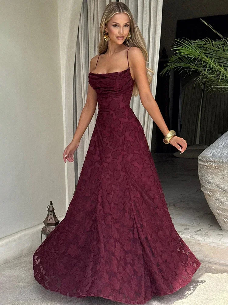 Chaxiaoa Spaghetti Strap Backless Sexy Maxi Dress Women Gown Fashion Off-shoulder Sleeveless Lace-up Evening Club Party Dress