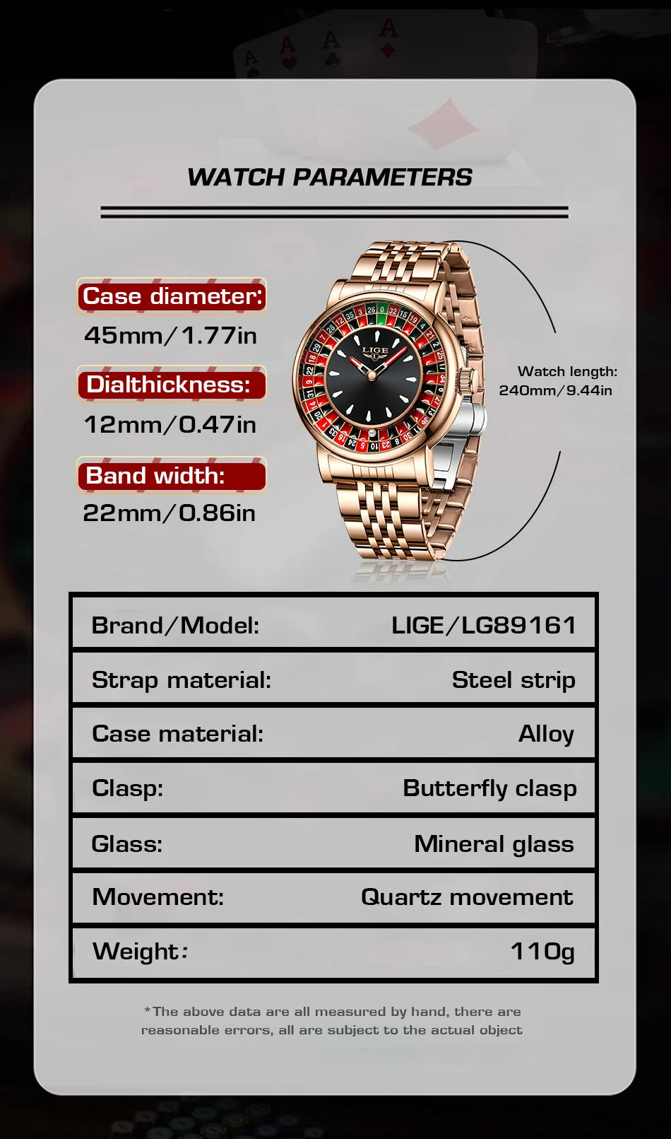 LIGE Luxury Roulette Watch - Creative Game Dial Waterproof Luminous