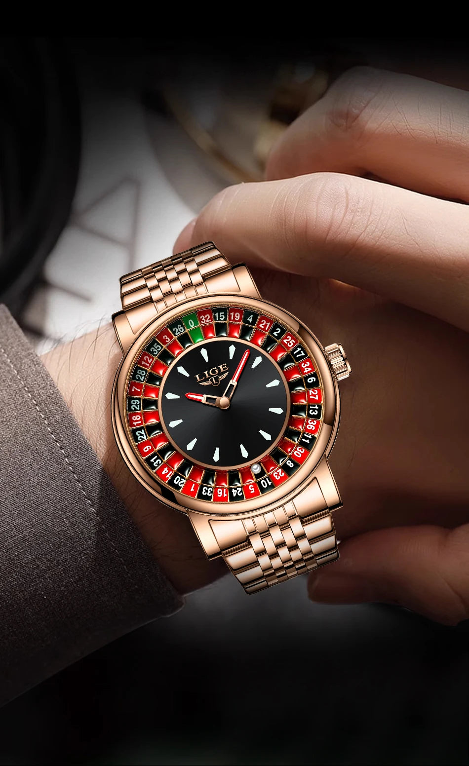 LIGE Luxury Roulette Watch - Creative Game Dial Waterproof Luminous