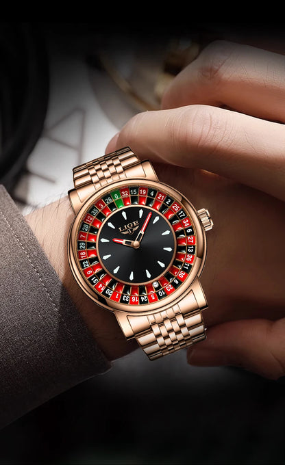 LIGE Luxury Roulette Watch - Creative Game Dial Waterproof Luminous
