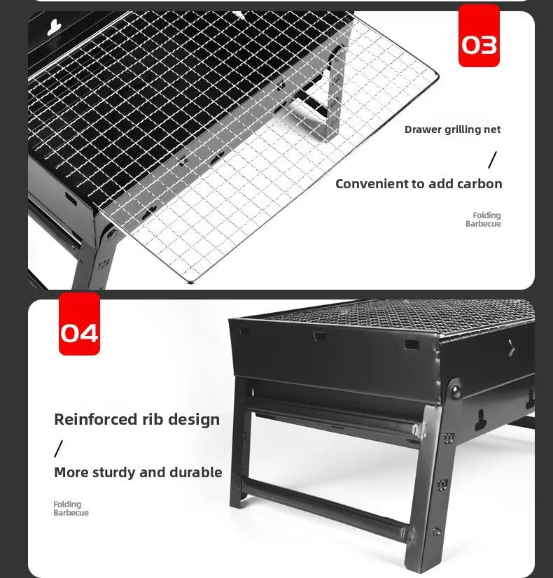 Portable Outdoor Grill – Wood & Charcoal Stainless Steel