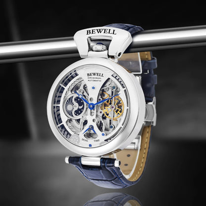 Bewell Mechanical Watch - Leather Strap Transparent Back