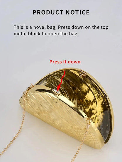 Große Retro-Tasche aus gold-silbernem Metall und Acryl, ideal für festliche Anlässe, Partys, als Umhängetasche oder Crossbody-Tasche.