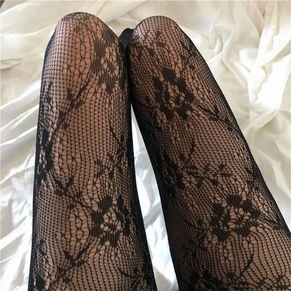 Bas résille longs sexy pour femmes, collants en maille transparente à motifs floraux, lingerie