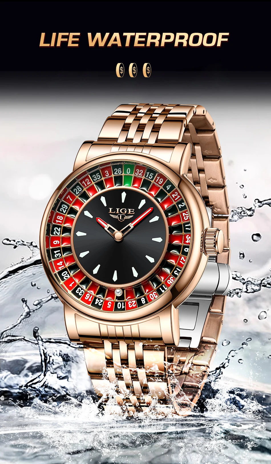 LIGE Luxury Roulette Watch - Creative Game Dial Waterproof Luminous