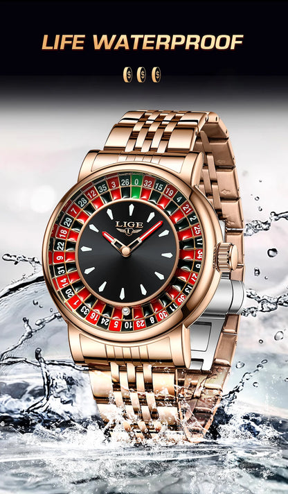 LIGE Luxury Roulette Watch - Creative Game Dial Waterproof Luminous