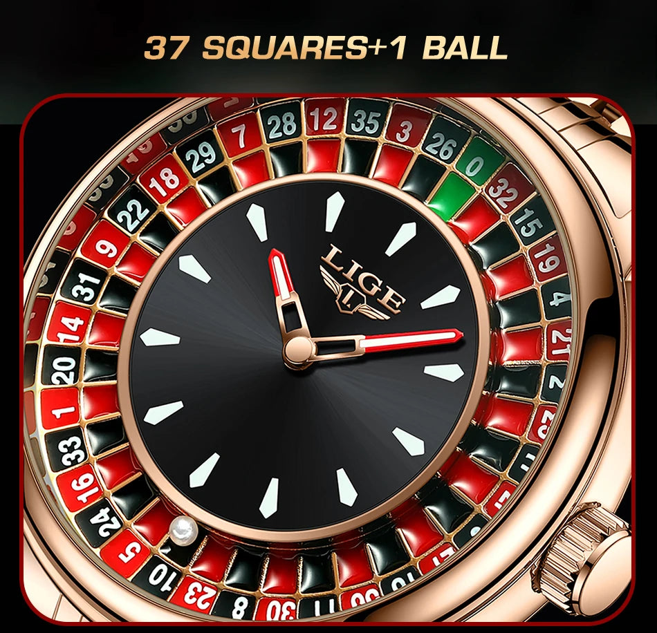 LIGE Luxury Roulette Watch - Creative Game Dial Waterproof Luminous