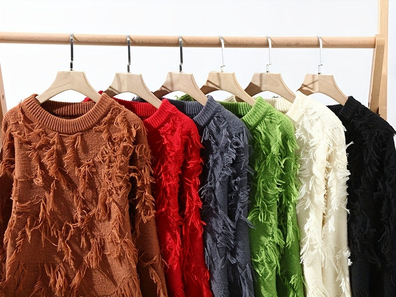 Men's Casual Fringed Pullover Sweater - High Stretch Knit