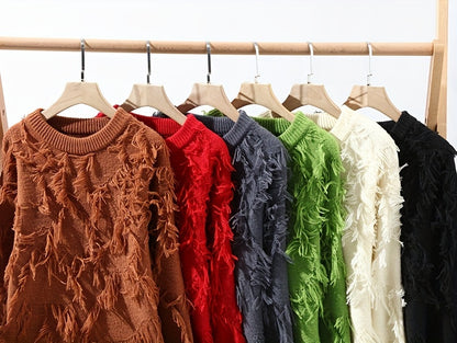 Men's Casual Fringed Pullover Sweater - High Stretch Knit