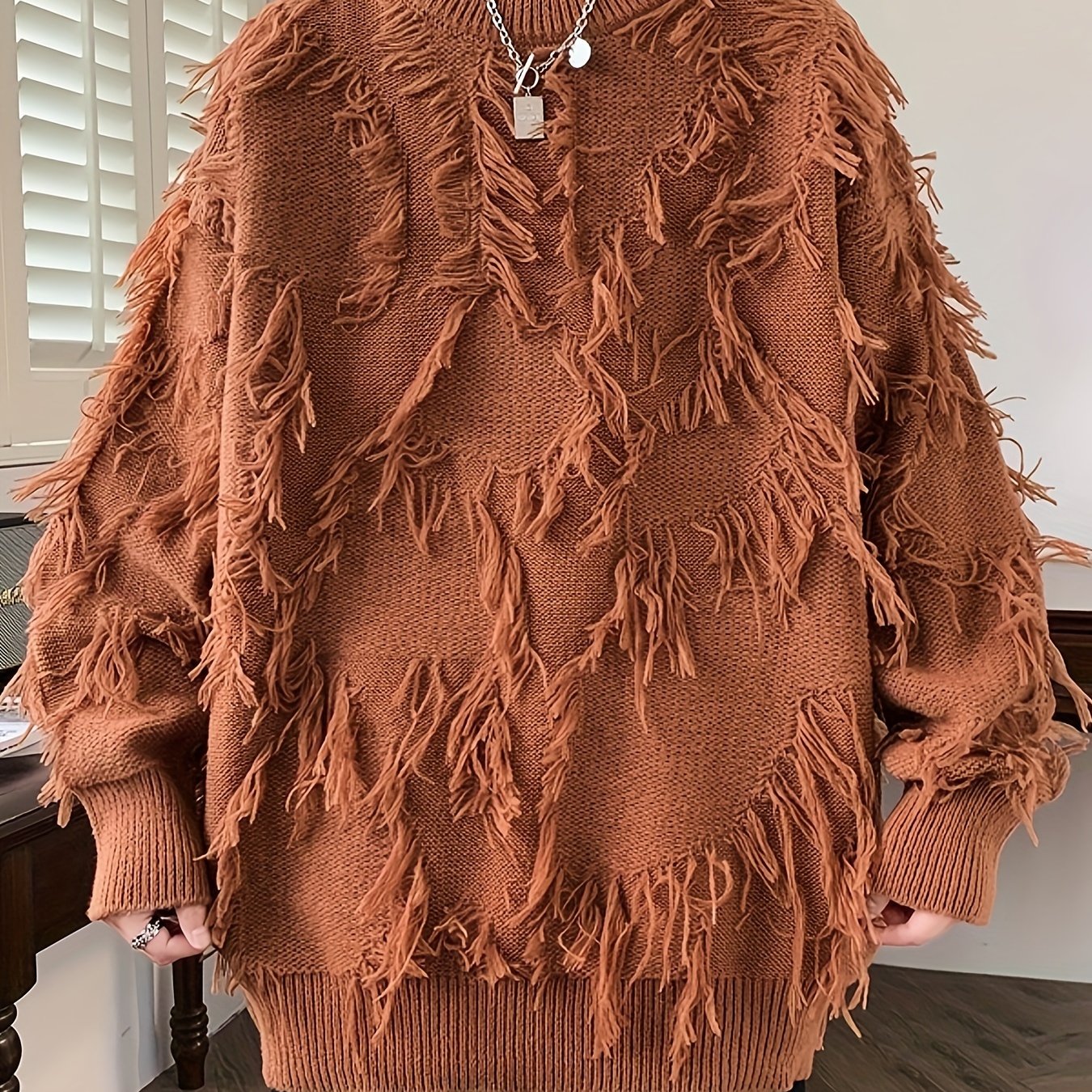 Men's Casual Fringed Pullover Sweater - High Stretch Knit