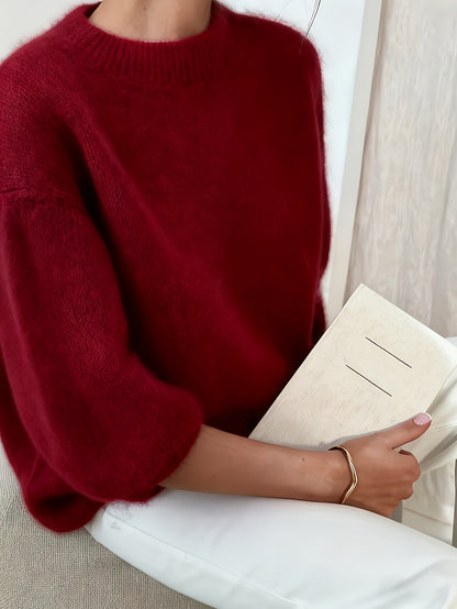 Women's Alpaca Sweater - Elegant Round Neck Winter Coat, Soft Warm Pure Color Blouses | High Elasticity for a Flattering Fit | Solid Color Sweaters for Dresses, Skirts & Pants Toppings | Hand Wash/Dry Clean (Autumn/Winter War
