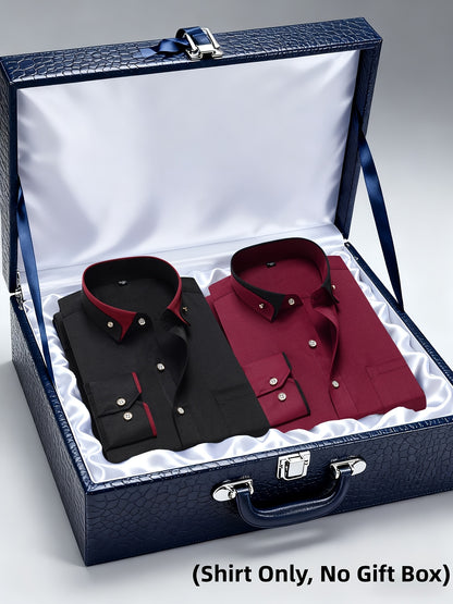 Men's Casual Business Shirt 1+1pc - Lapel Chest Pocket