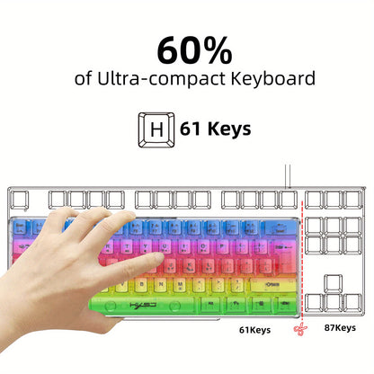 HXSJ 61-Key Gaming Keyboard - Full Transparent RGB Backlit USB-C