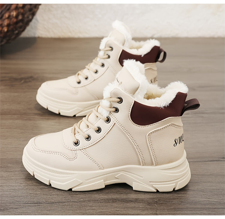 Women's Insulated Winter Lightweight Boots - Plush Collar Thick Sole White