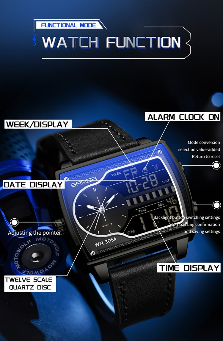 OFNS Men's Digital Watch - Multifunctional Electronic Timing Square