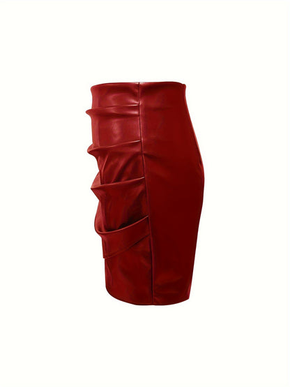 Women's Elegant PU Leather Skirt - Solid Color Half Skirt