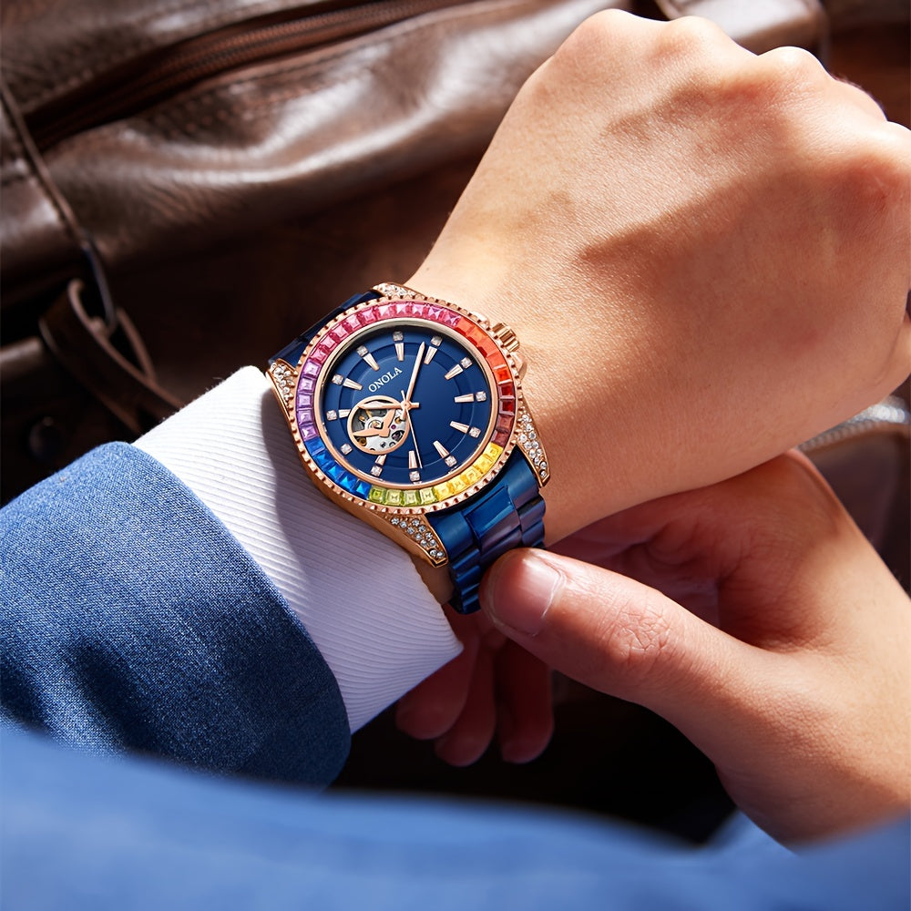 ONOLA Men's Stainless Steel Mechanical Watch - Luminous Hollow Tourbillon