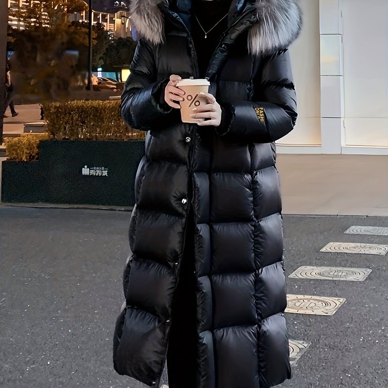 Women's Elegant Longline Coat - Faux Fur Hood