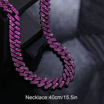 Iced Out Rhinestone Cuban Chain - Men's Hip Hop Necklace/Bracelet