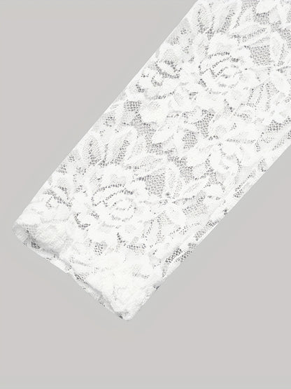 Elegant Burgundy Lace Bodysuit - Long Sleeve Sheer Panel Zipper