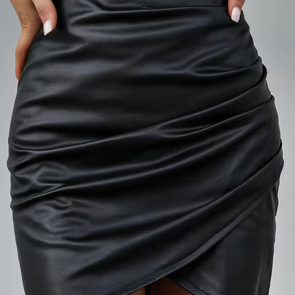 Women's Elegant PU Leather Skirt - Solid Color Half Skirt