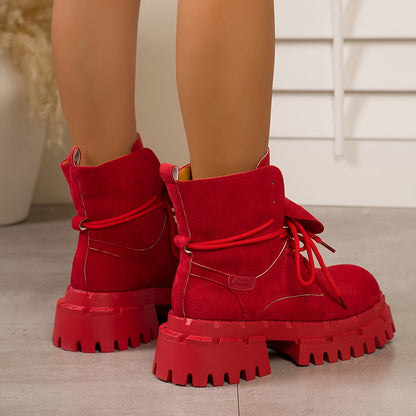 Women's Red Retro Chunky Platform Boots - Maroon Ankle