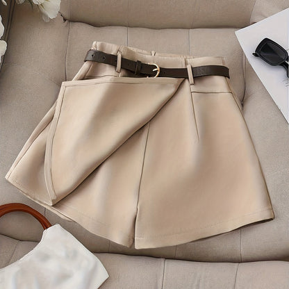 Women's Fashion Solid Color Shorts - Faux Pocket with Belt