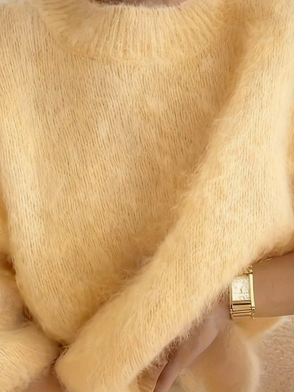 Women's Alpaca Sweater - Elegant Round Neck Winter Coat, Soft Warm Pure Color Blouses | High Elasticity for a Flattering Fit | Solid Color Sweaters for Dresses, Skirts & Pants Toppings | Hand Wash/Dry Clean (Autumn/Winter War