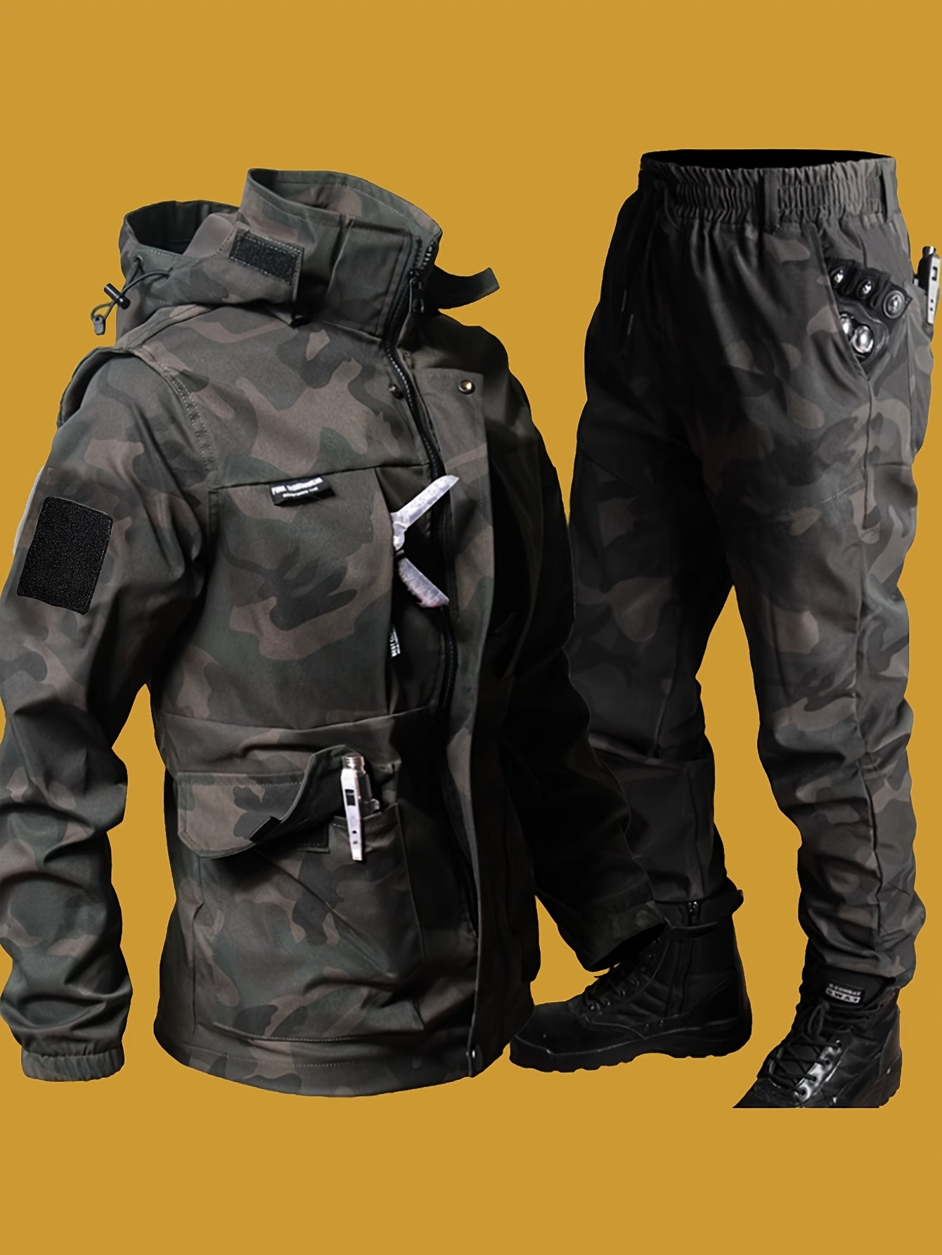 Men's Workwear Set - Hooded Multi-Pocket Jacket & Pants