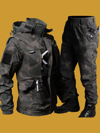 Men's Workwear Set - Hooded Multi-Pocket Jacket & Pants