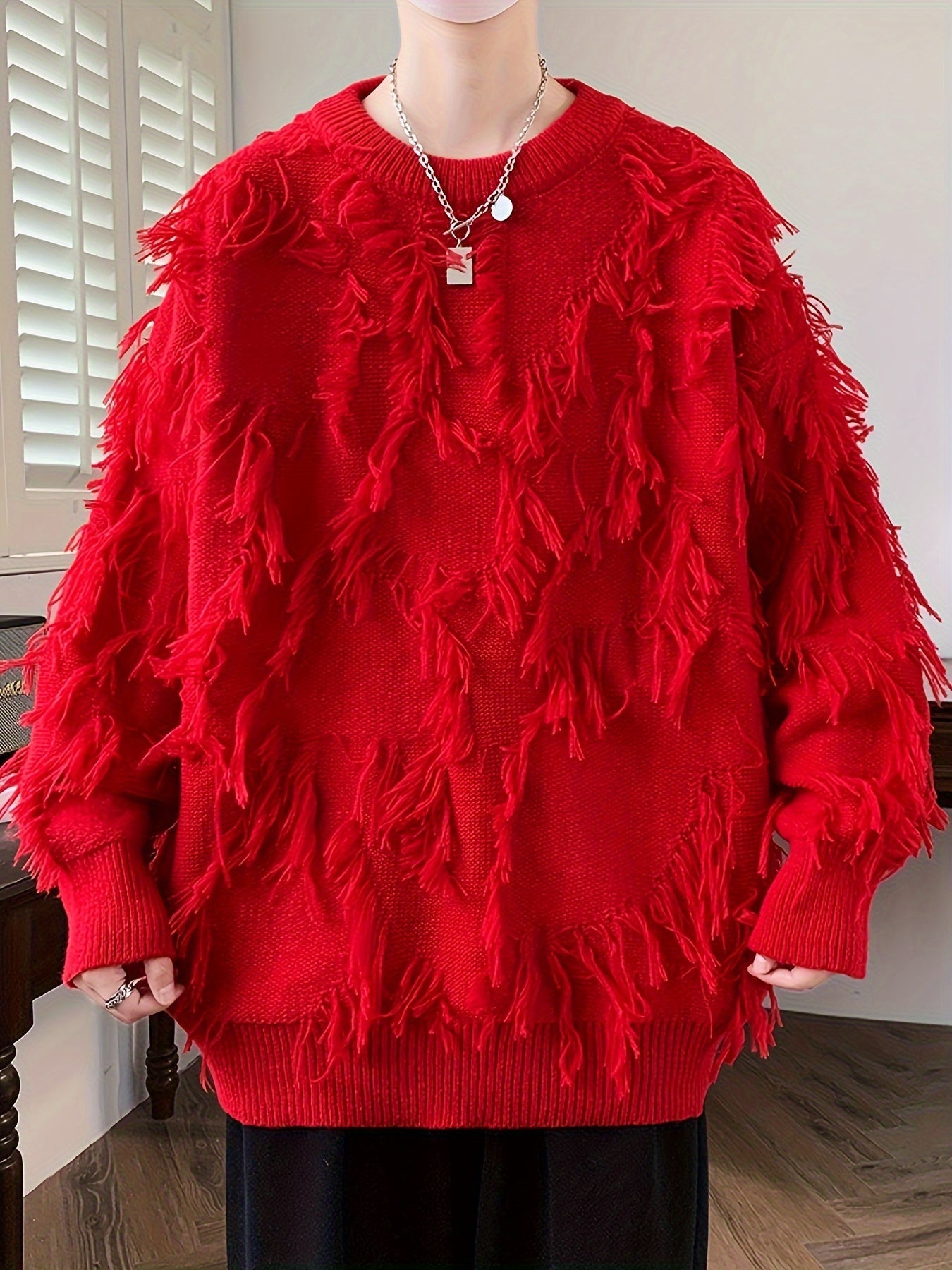 Men's Casual Fringed Pullover Sweater - High Stretch Knit