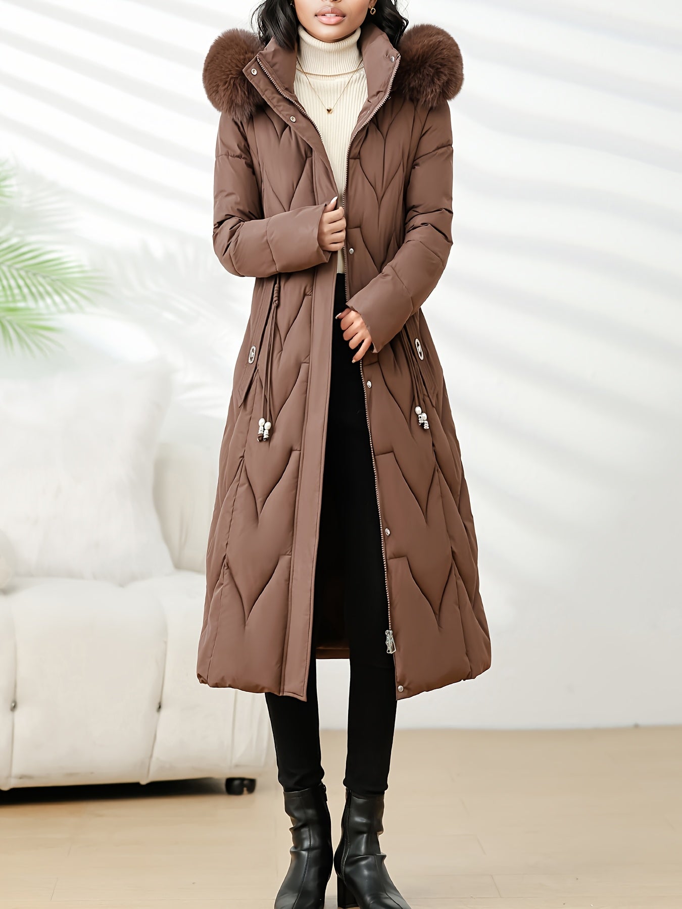 Damenmantel in Übergröße, knielang, neue Wintermode, schmal geschnitten, mit Kapuze und dickem Futter, Winterjacke für Damen in Übergröße, leichte Wintermäntel für Damen mit Taschen, Jacke für Damen in Übergröße