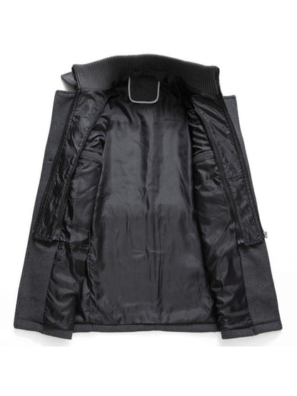 Men's Business Wool Coat - Double Collar Mid-Length