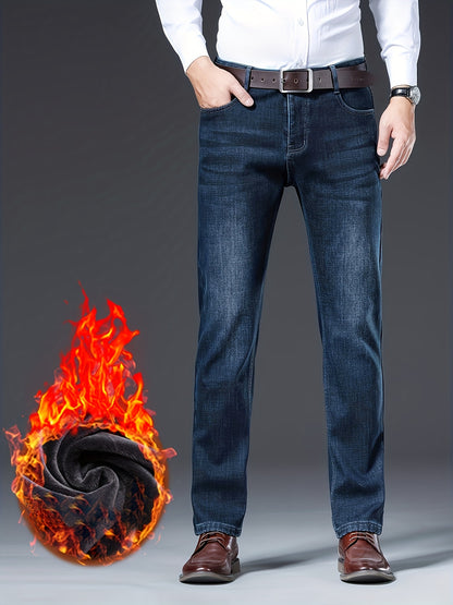 ESDVQ Men's Winter-Thickened Stretch Jeans - Warm Straight-Leg